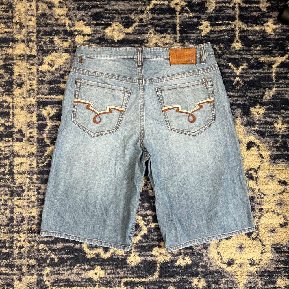 Ecko Unltd Men Blue Denim Shorts Baggy Y2K Streetwear Embroidered Size 36